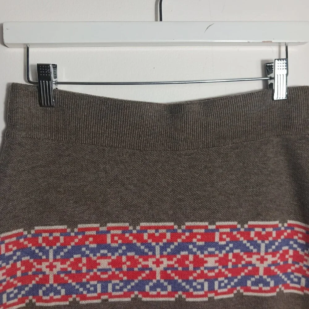 Aventura Eco Merino Wool Blend Sweater Skirt, Brown W/ Colorwork Pattern, Sz S